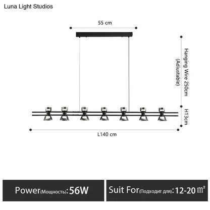 Modern black and chrome led strip lamp with six adjustable spotlights and 55 cm rectangular ceiling mount