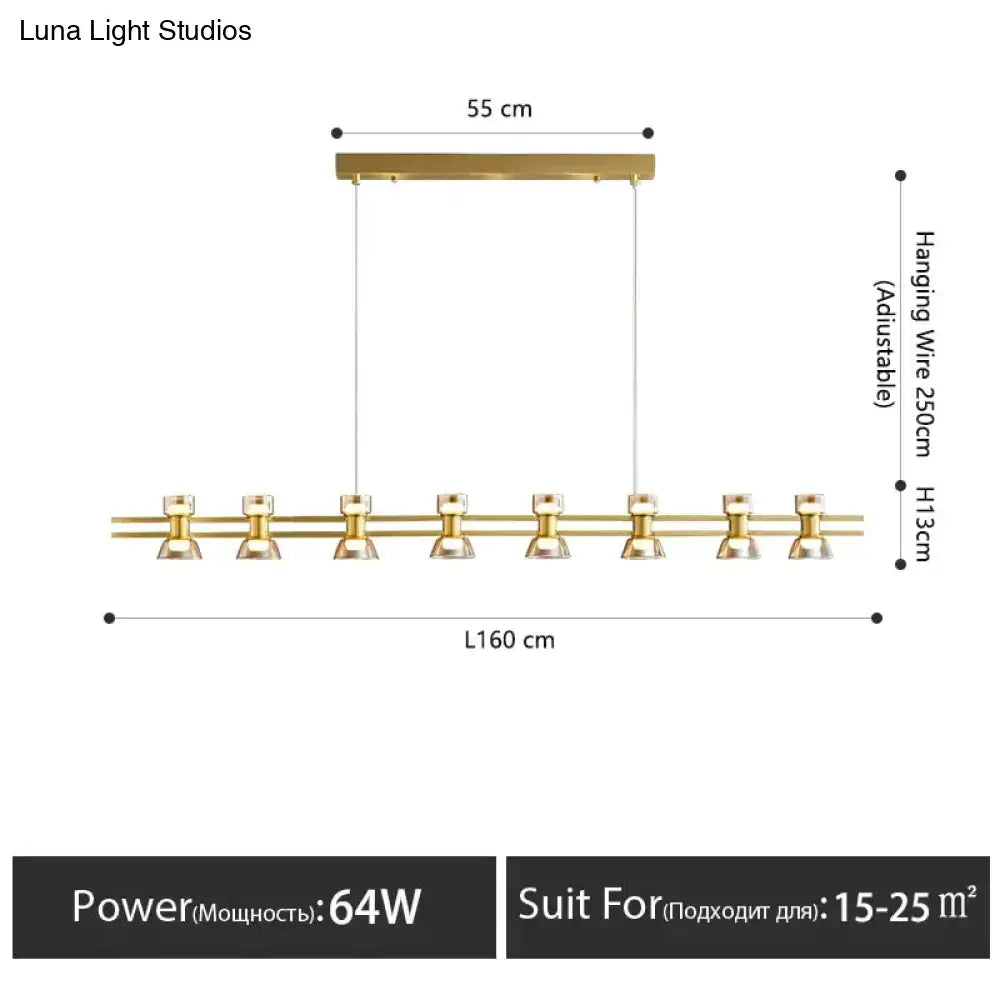 Modern black and chrome led strip lamp kitchen island light with gold-finished sleek linear pendant design