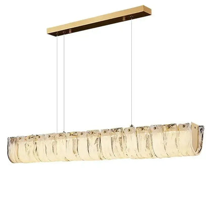 Modern black and clear decorbites cloud glass chandelier with gold-toned rectangular fixture and textured glass segments