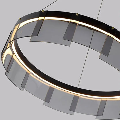 Modern black and clear glass circle led luxury chandelier with translucent gray panels for kitchen island decorbites glass circle