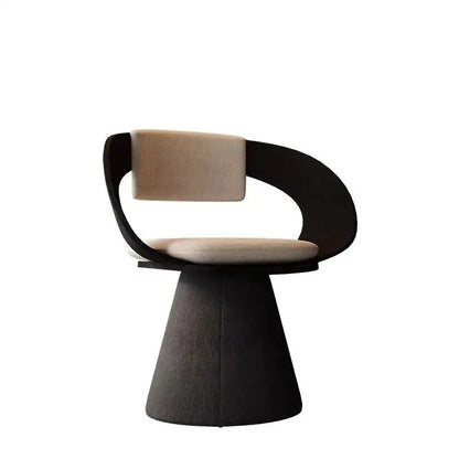 Modern black and cream elegant rotating chair with beige upholstery and sleek curved frame for bedroom makeup stool
