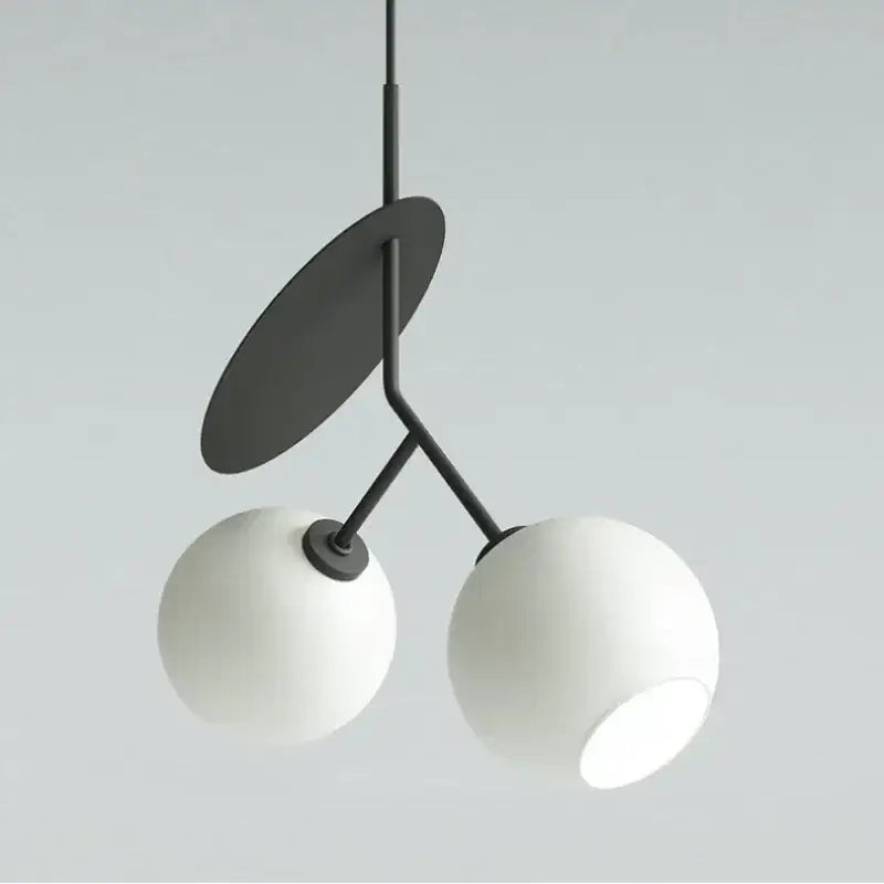 Modern black metal pendant light with two matte white glass shades for decorbites glass cherry pendant dining room use