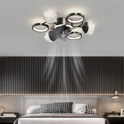 Modern black and crystal led ceiling fan with integrated lights designed for bedroom decorbites led ceiling use