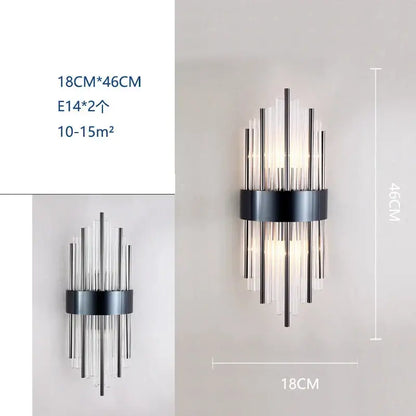 Modern black and clear glass wall lamp with vertical rods from decorbites crystal wall sconce for living room decor