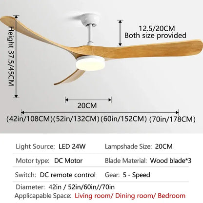 Modern wooden ceiling fan with three light-colored wooden blades and white central housing for living room light