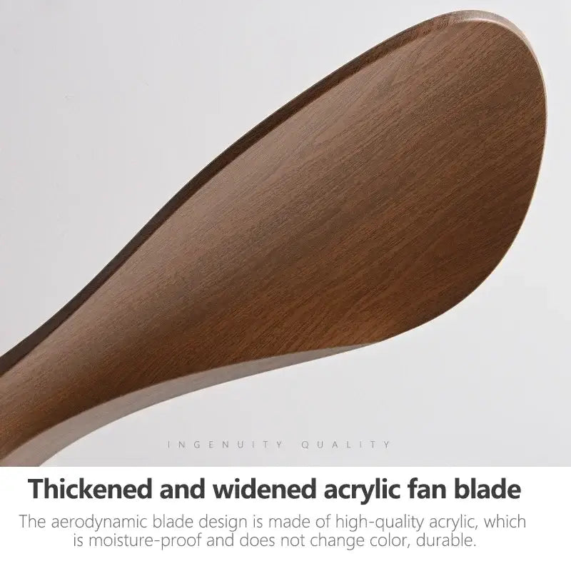 Modern black and dark wood ceiling fan light featuring thickened widened acrylic fan blades with warm brown finish