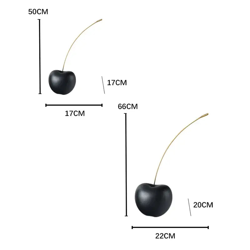 Modern black and gold cherry resin sculpture featuring black cherry resin with a slender gold stem for living room decorbites decor