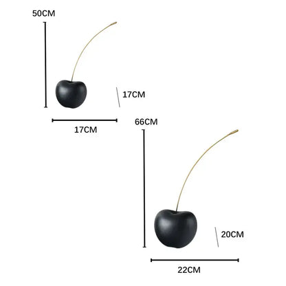 Modern black and gold cherry resin sculpture featuring black cherry resin with a slender gold stem for living room decorbites decor