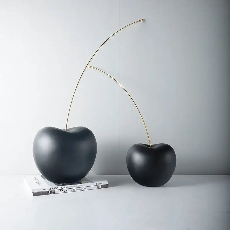 Modern black and gold cherry resin sculpture featuring black cherry resin with slender gold stems for living room decorbites decor