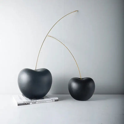 Modern black and gold cherry resin sculpture featuring black cherry resin with slender gold stems for living room decorbites decor