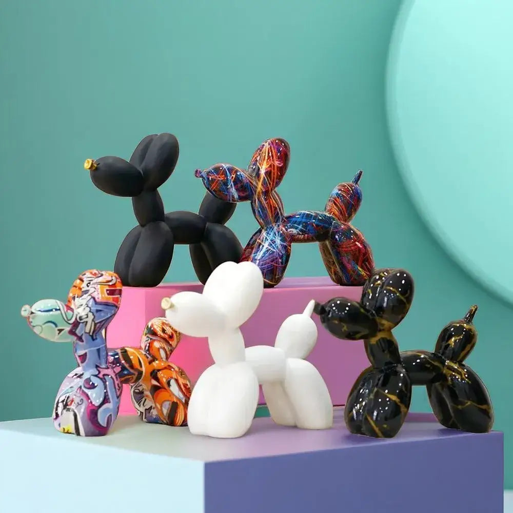 Modern black and gold crackle balloon dog sculpture with vibrant glossy finish ideal for living room decor