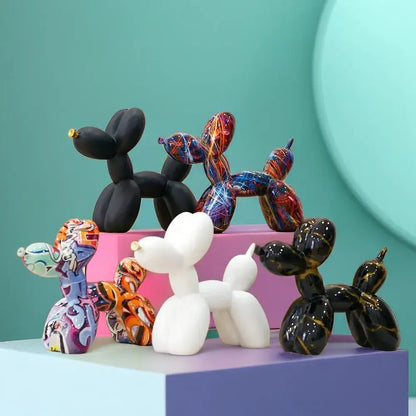 Modern black and gold crackle balloon dog sculpture with vibrant glossy finish ideal for living room decor