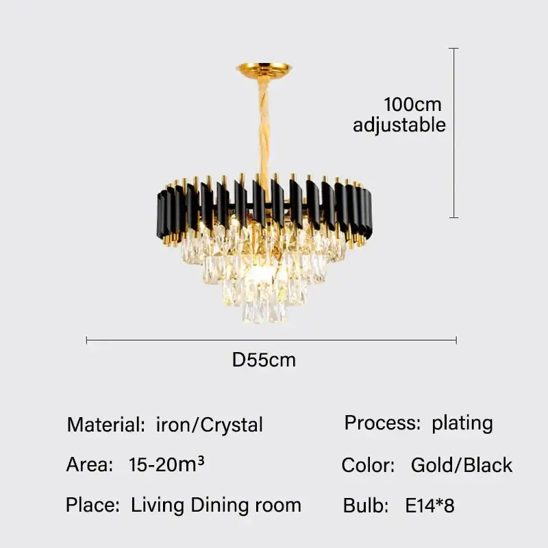 Modern black and gold crystal led pendant chandelier with crystal droplets for dining room decorbites crystal led design