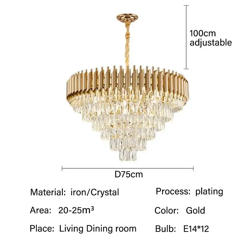 Gold-plated modern black and gold crystal led pendant chandelier with tiered crystal droplets for living dining room decorbites crystal led
