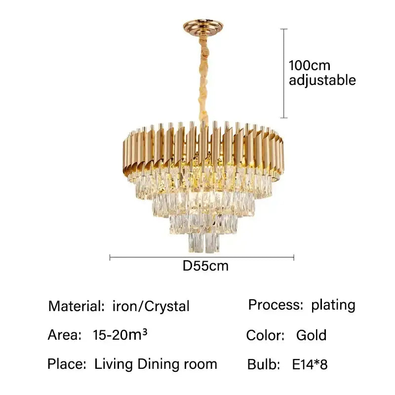 Modern black and gold crystal led pendant chandelier with tiered gold-plated crystal and iron construction for dining room decorbites crystal led