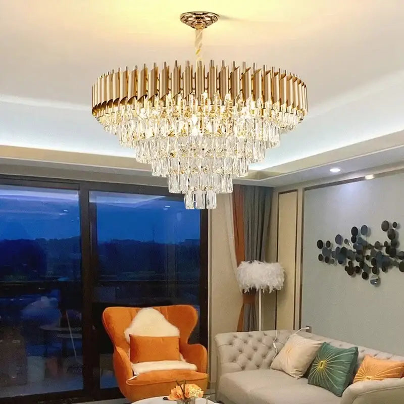 Modern black and gold crystal led pendant chandelier with cascading crystal droplets for elegant dining room decorbites crystal led