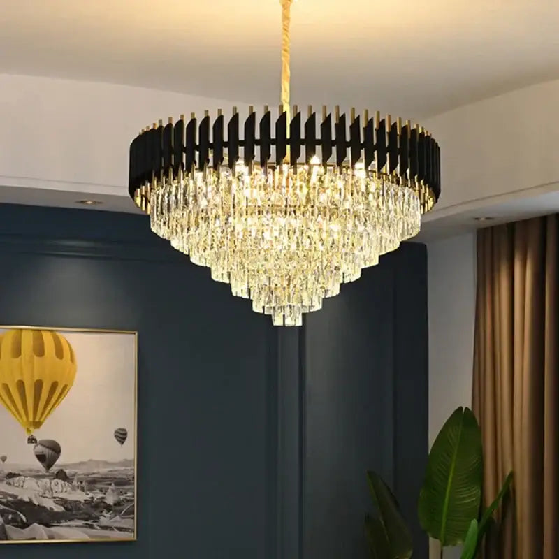 Modern black and gold decorbites crystal led pendant chandelier with clear crystal prisms for dining room decor