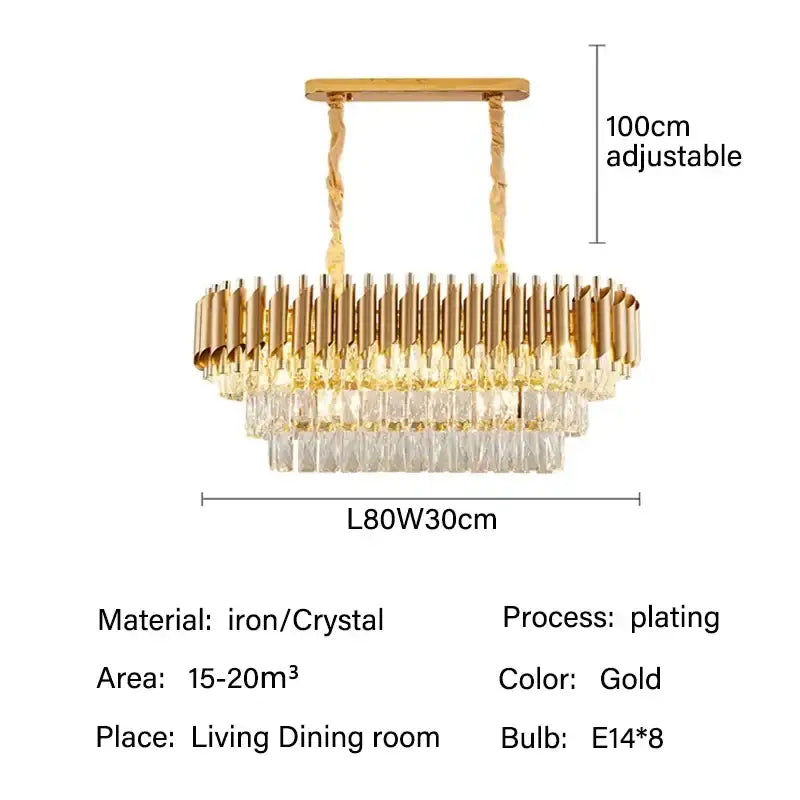 Modern black and gold crystal led pendant chandelier with gold-plated iron and cascading clear crystals for dining room decorbites crystal led