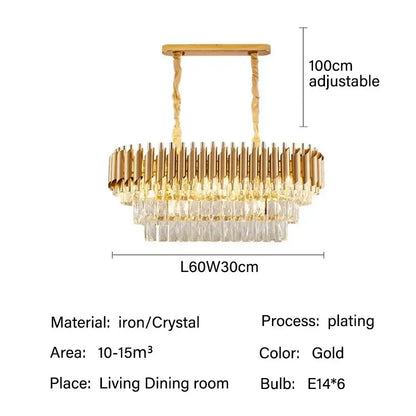 Modern black and gold crystal led pendant chandelier with gold-plated iron cascading crystal tiers and twisted hanging chains