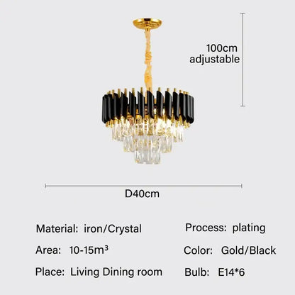 Modern black and gold crystal led pendant chandelier with crystal droplets for dining room decorbites crystal led decor