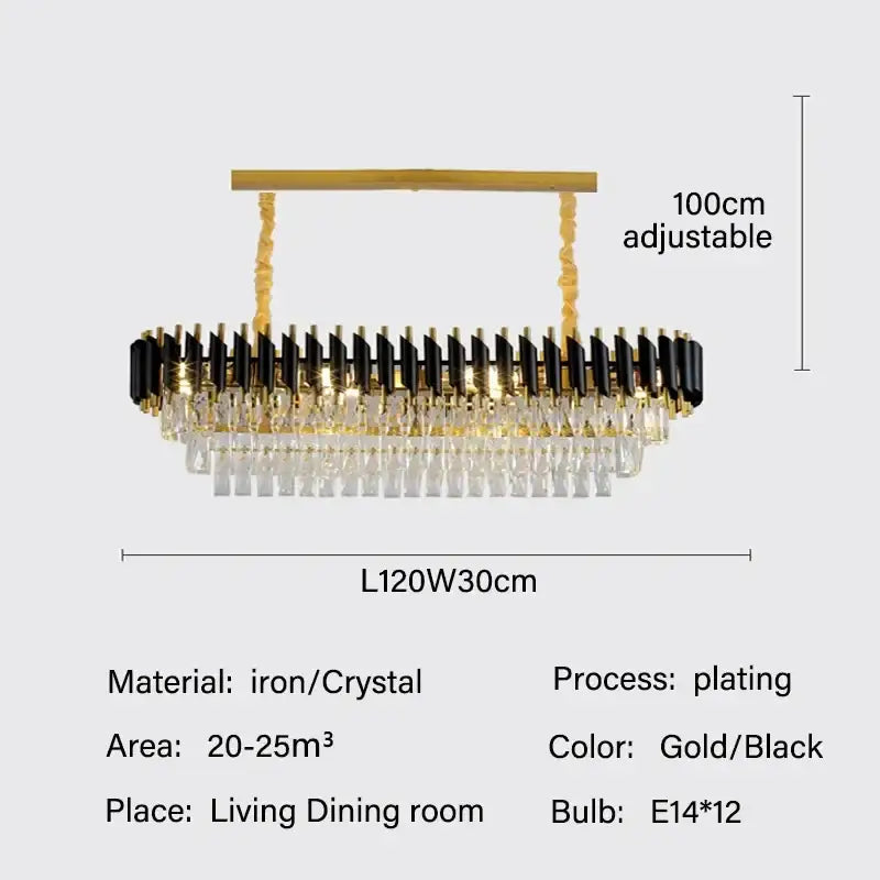 Modern black and gold crystal led pendant chandelier with adjustable height for living or dining room decorbites crystal led