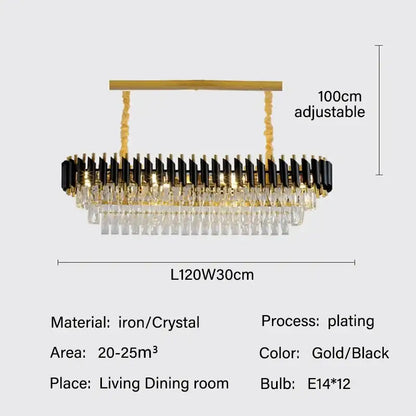Modern black and gold crystal led pendant chandelier with adjustable height for living or dining room decorbites crystal led