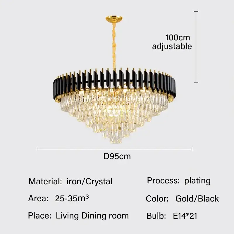 Modern black and gold crystal led pendant chandelier with crystal droplets for dining room decorbites crystal led lighting