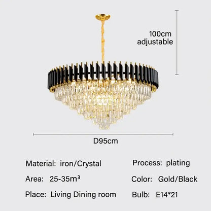 Modern black and gold crystal led pendant chandelier with crystal droplets for dining room decorbites crystal led lighting