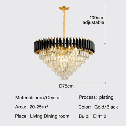 Modern black and gold crystal led pendant chandelier with cascading crystal droplets for dining room decorbites crystal led