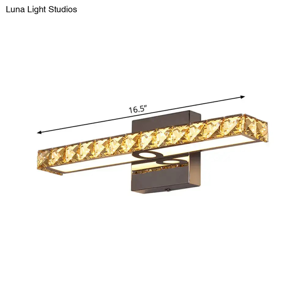 Modern black and gold crystal led wall light with 16.5-inch brushed metal frame and warm central led illumination