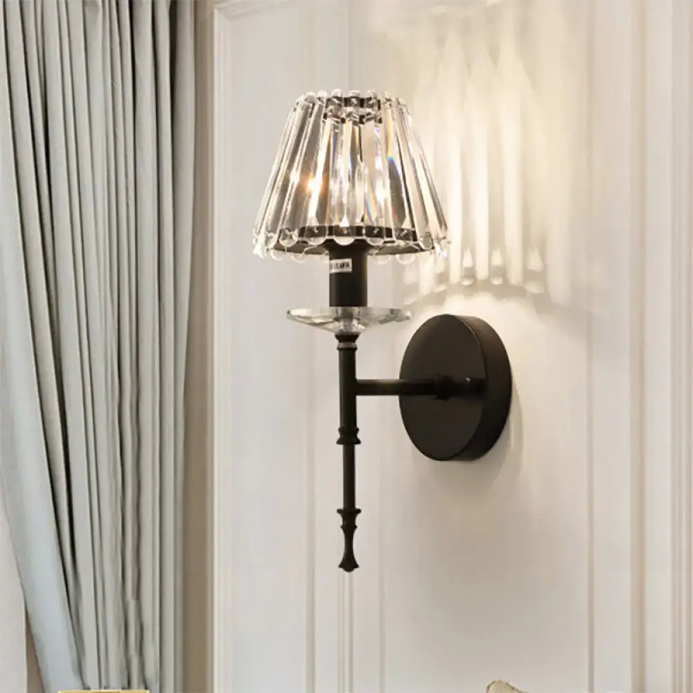 Elegant black metal wall light with faceted crystal shade modern e12 fixture height for living room use