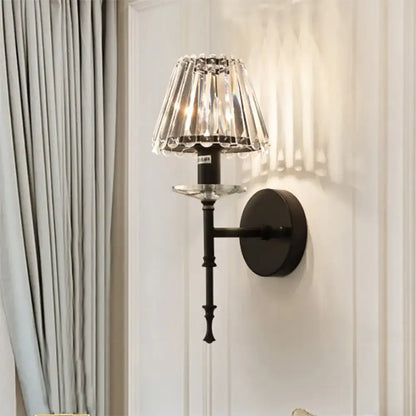Elegant black metal wall light with faceted crystal shade modern e12 fixture height for living room use