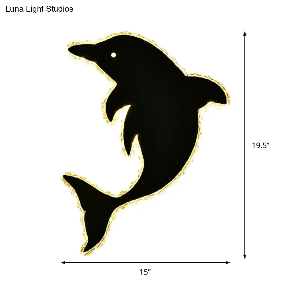 Modern black and gold dolphin crystal wall sconce featuring a gold-trimmed outline and single white eye detail for bedroom light 220v-240v 110v-120v