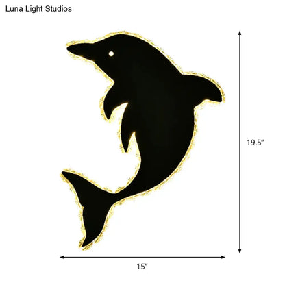 Modern black and gold dolphin crystal wall sconce featuring a gold-trimmed outline and single white eye detail for bedroom light 220v-240v 110v-120v