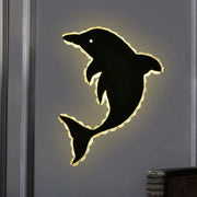 Modern black and gold dolphin crystal wall sconce with glowing outline for 220v-240v and 110v-120v bedroom lighting