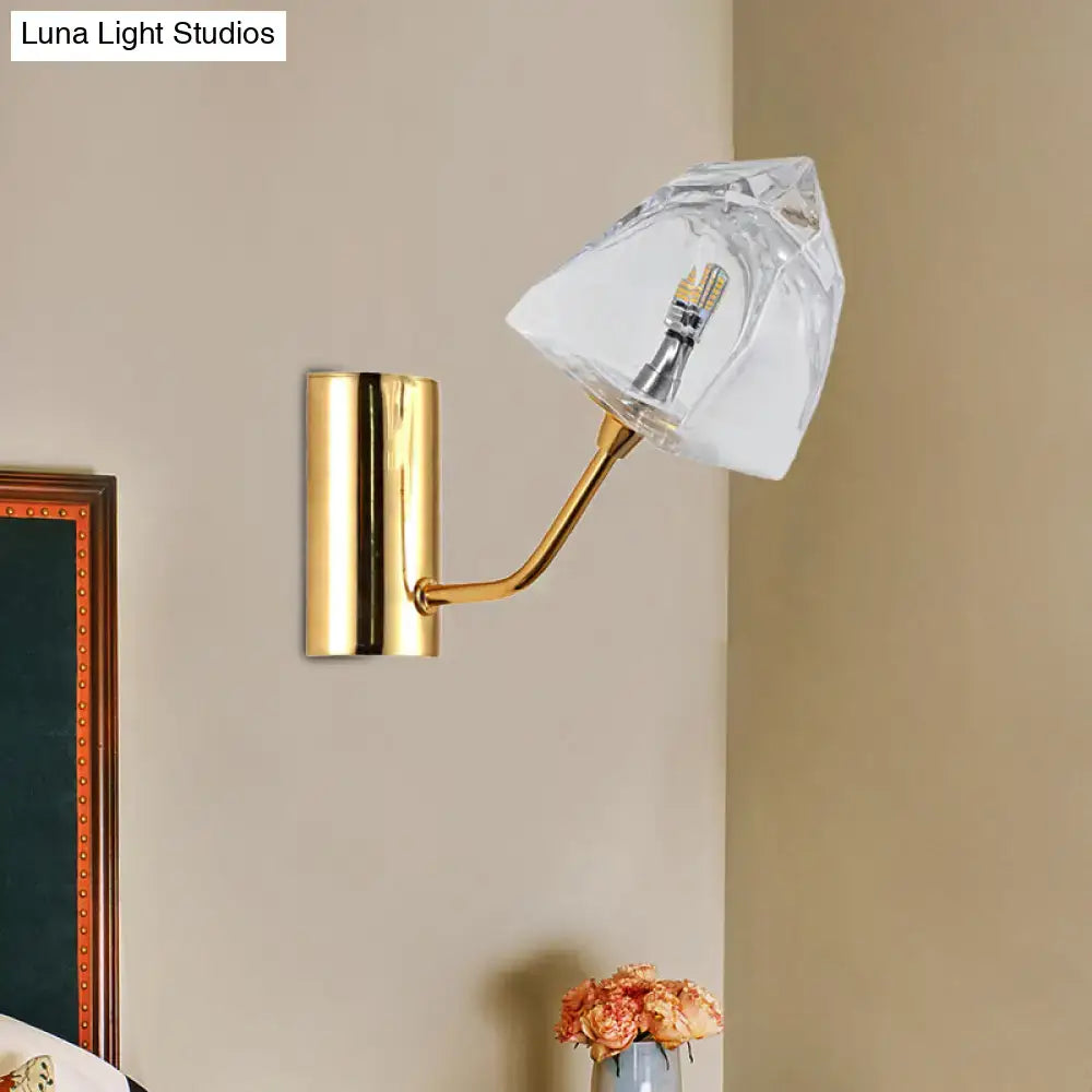 Modern black and gold faceted glass wall sconce with gold finish crystal shade bulb base fixture height backplate width