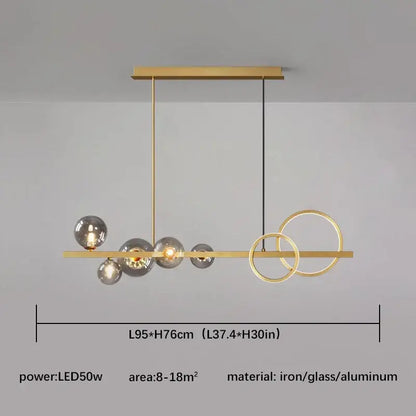 Modern black and gold glass ball pendant chandelier with spherical glass bulbs and intersecting circular rings decorbites glass ball
