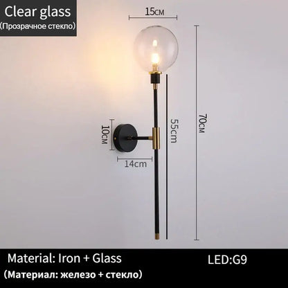 Modern black and brass wall lamp with clear glass ball globe for living room decorbites glass ball wall lighting