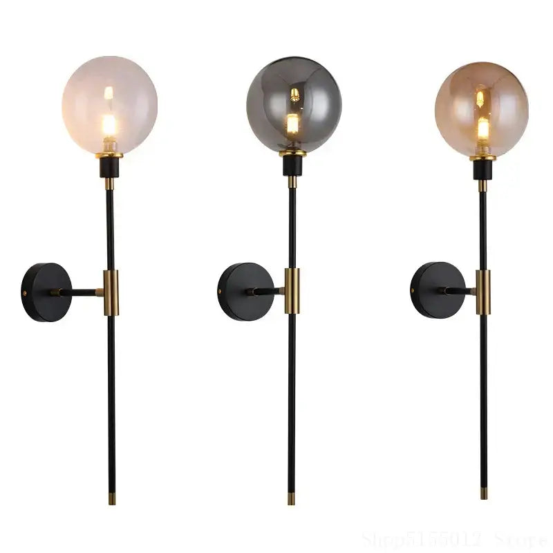 Modern black and gold glass ball wall lamp with frosted white smoky gray and amber glass ball for living room decorbites decor
