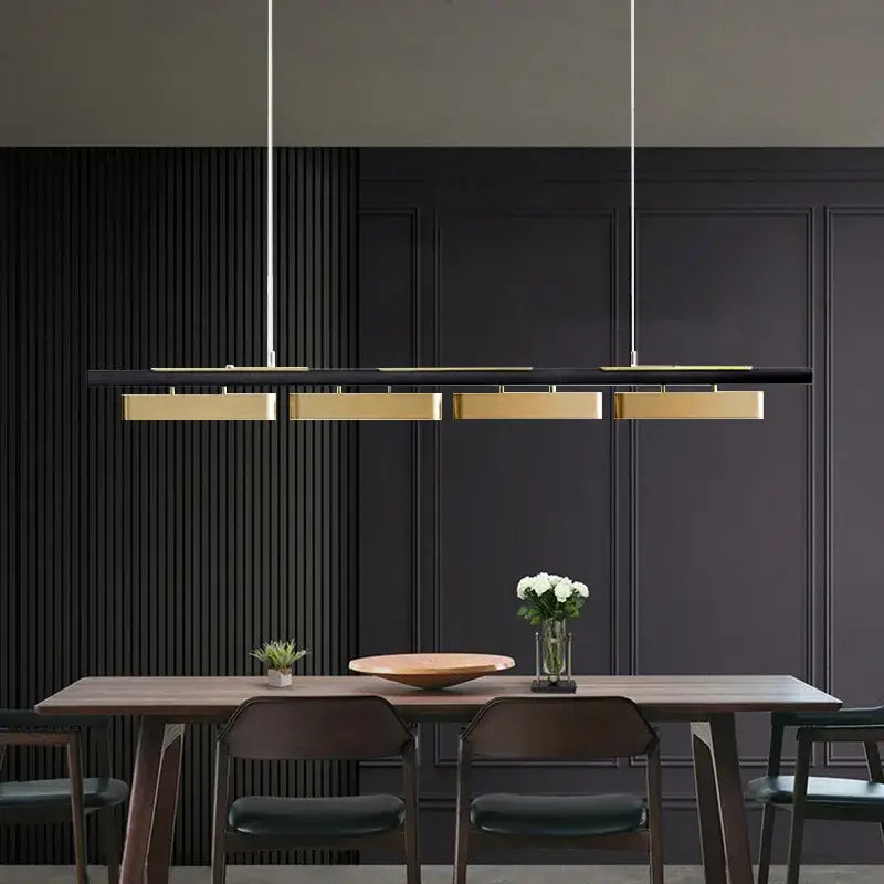 Modern black and gold led strip pendant light with sleek metallic finish, perfect pendant lights for dining room decorbites led strip