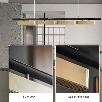 Modern black and gold led strip pendant light with sleek rectangular lampshades for dining room decorbites pendant lights