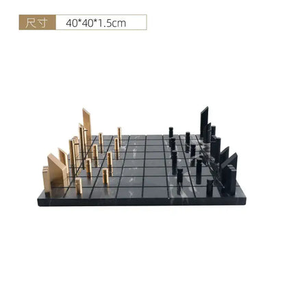 Modern black and gold metal marble chessboard with sleek minimalist design for living room decorbites golden metal display