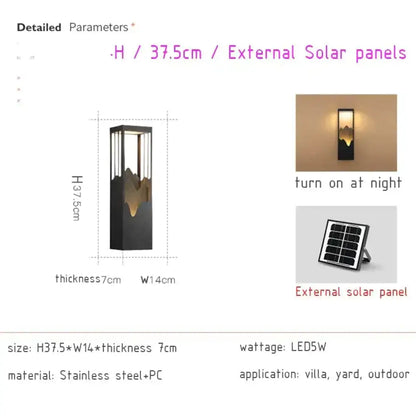 Modern black and gold mountain solar led outdoor light with stainless steel and pc for garden sconce use