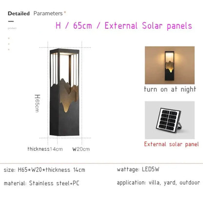 Modern black and gold mountain solar led outdoor light with stainless steel and pc construction for garden use