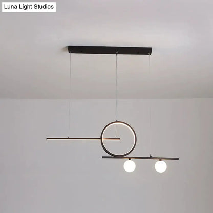 Modern black minimalist Nordic metal LED pendant ceiling light with circular ring and frosted glass for dining room island lighting