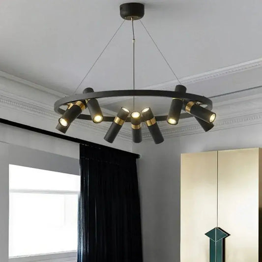 Modern black and gold ring led pendant light with adjustable spotlights for living room decorbites black ring design