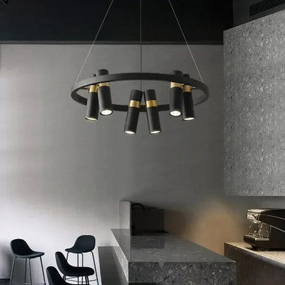 Modern black and gold ring led pendant light with cylindrical bulbs for living room decorbites black ring pendant light