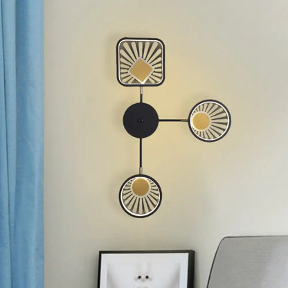 Modern black and gold geometric sunburst led wall sconce 12 inches fixture perfect for dining room lighting