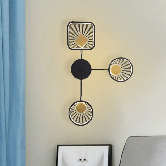 Modern black and gold geometric sunburst led wall sconce 12 inches fixture perfect for dining room lighting