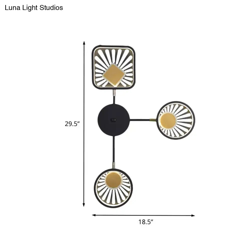 Modern black and gold sunburst three-light wall fixture with a 20 inches fixture for dining room lighting